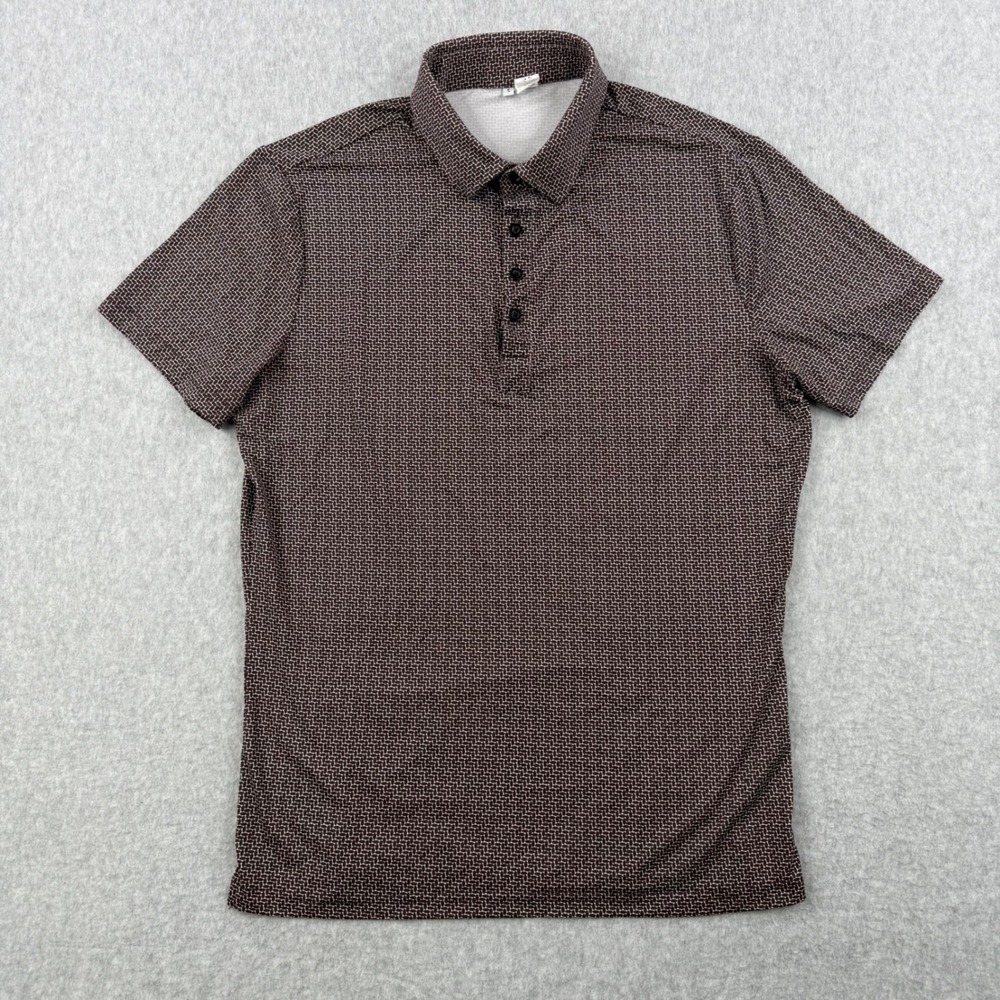 State And Liberty Shirt Mens Small Brown Geometric Performance Polo Short Sleeve
